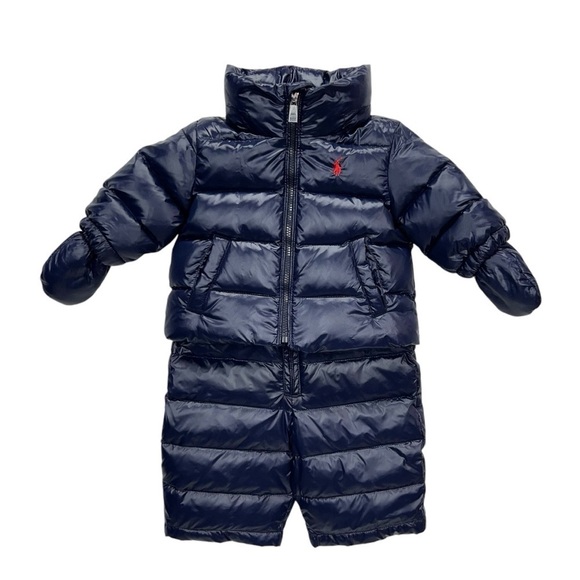 Ralph Lauren Size 3 Months Down Puffer Snowsuit Navy Blue Jacket Pants New NWT - Picture 1 of 10